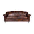 **Tytuł techniczny w języku polskim: Elegancka sofa skórzana w stylu vintage, brązowa, z zaokrąglonymi podłokietnikami**