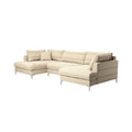 **Sofa narożny z jasnego materiału z metalowymi nóżkami**
